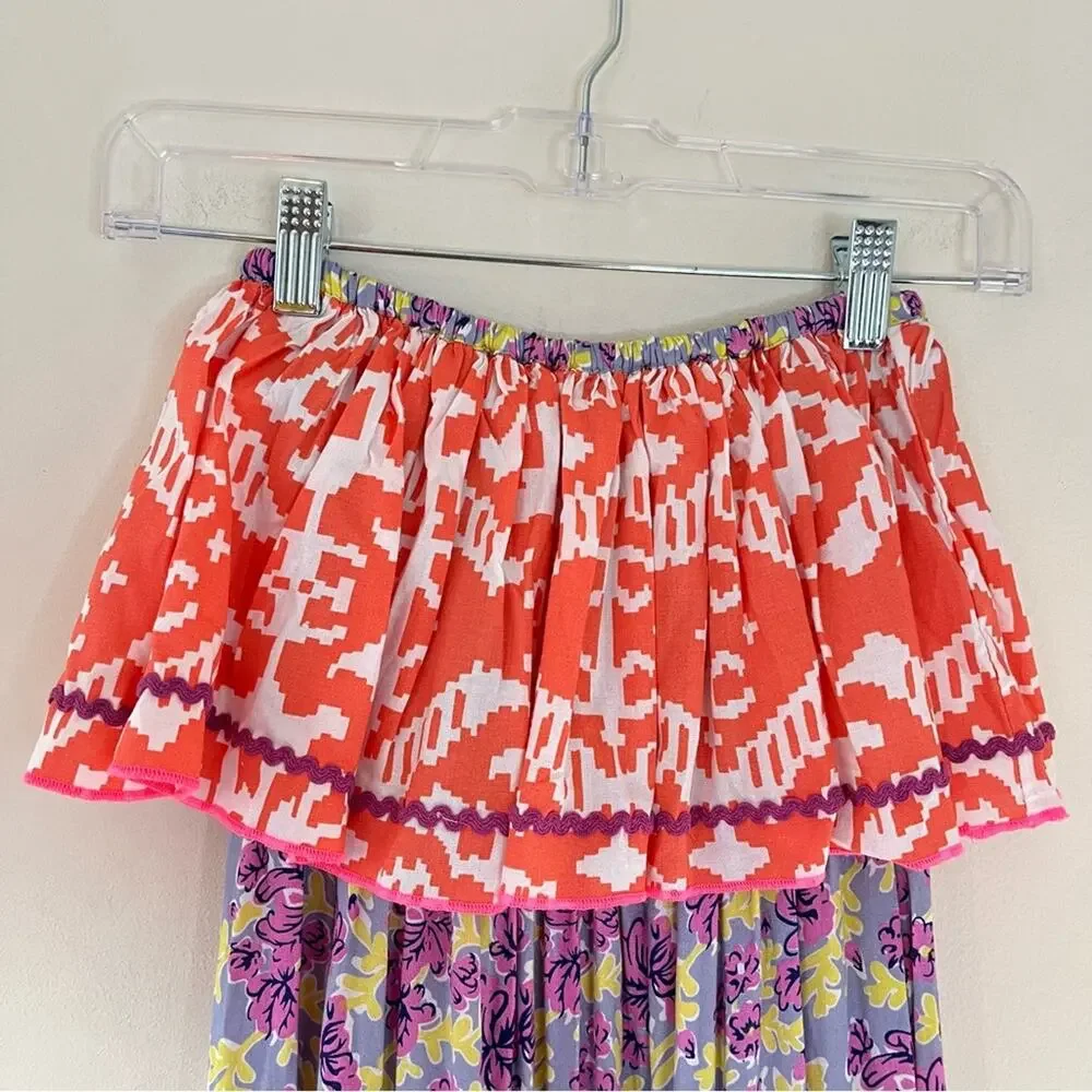 Place du Soleil Floral Ikat Tiered Sleeveless Ruffle Maxi Dress Multicolor - Picture 6 of 11